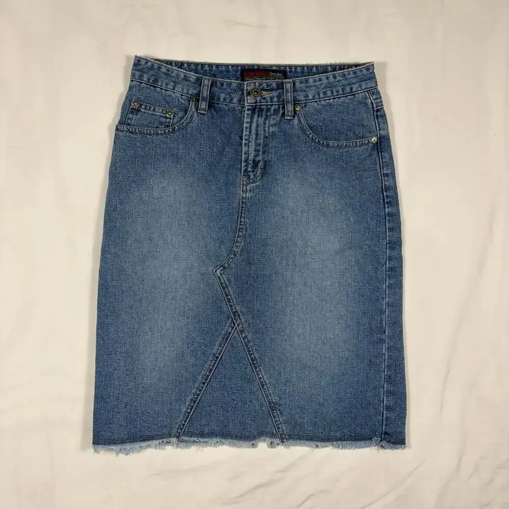 Y2K Aeropostale Denim Skirt Size 0 Blue Cotton Raw Hem